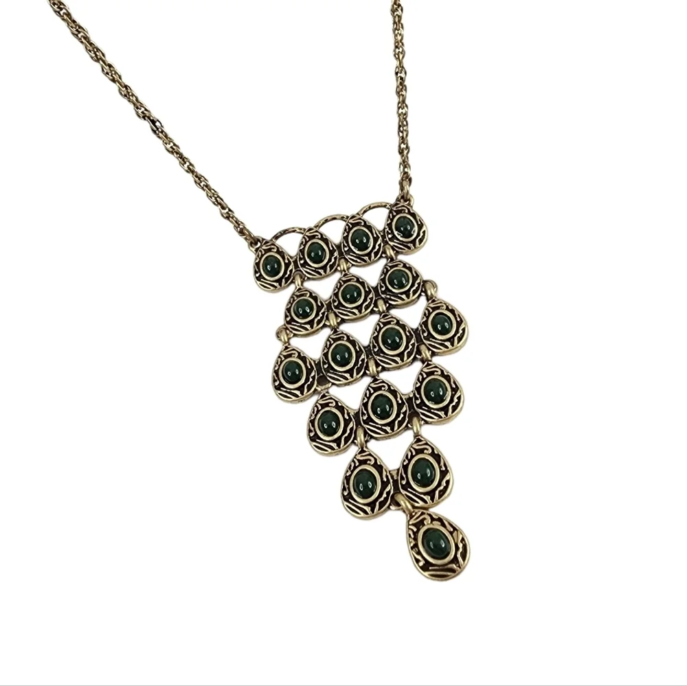 Lucky Brand boho necklace long pendant necklace tiered pendant green